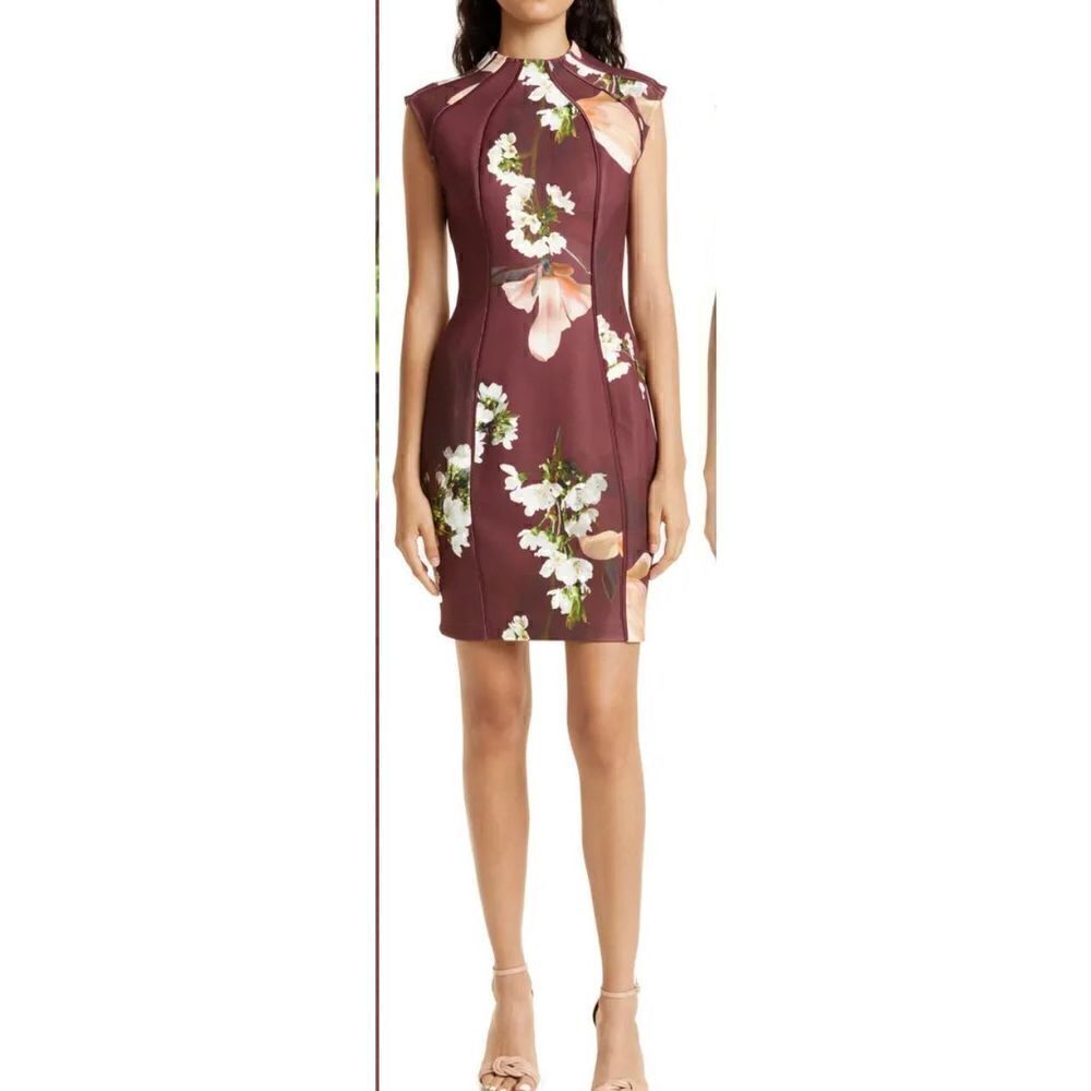 Ted Baker London Zassha Floral Sheath Dress In Brown NWT Size 6/14